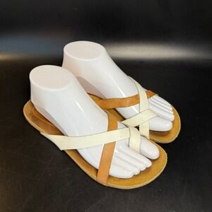 Yokono‎ 6.5 Made in Spain Leather Sandals White Brown Thong Style Comfortable